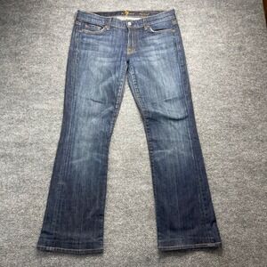 7 For All Mankind Mens Bootcut Jeans Dark Wash Size 31 Distressed Hem Denim